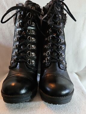 Guess Black Leather Lace-Up Combat Moto Boots